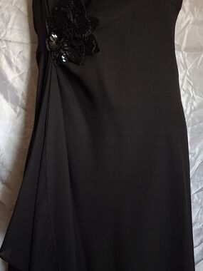 Night Way Collections Strapless Black Evening Gown with Sequin Floral Applique